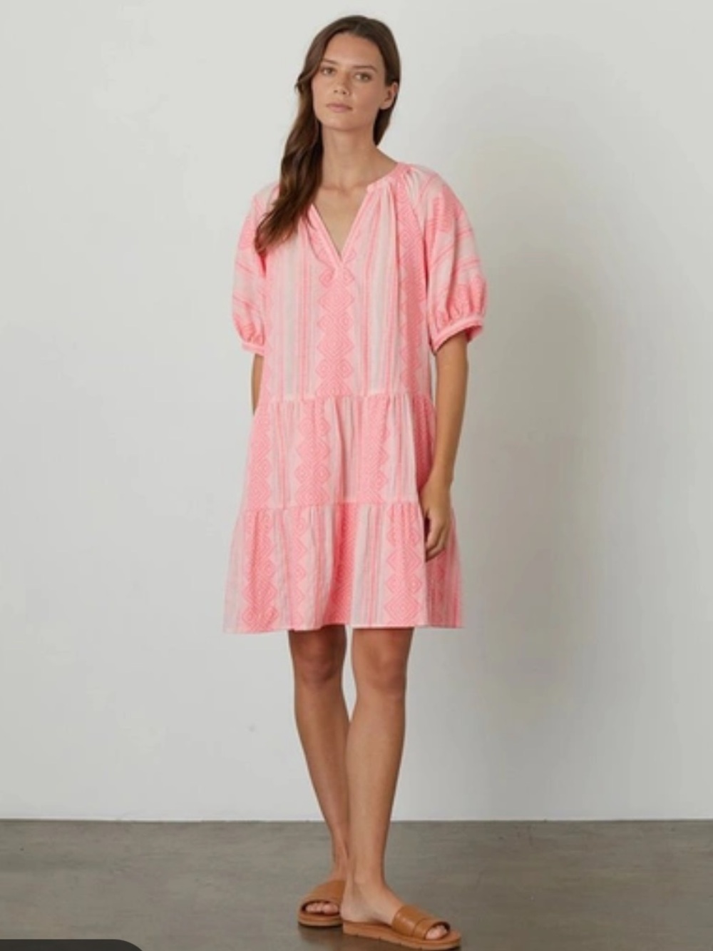 Velvet by Graham & Spencer neon pink mini puff sleeve dress cover up S